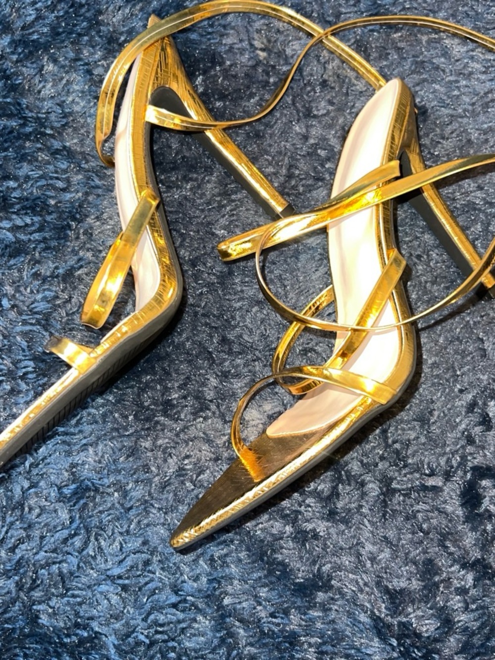 Gold Strappy Pointed-Toe Women's Sandals - Picture 2 of 2